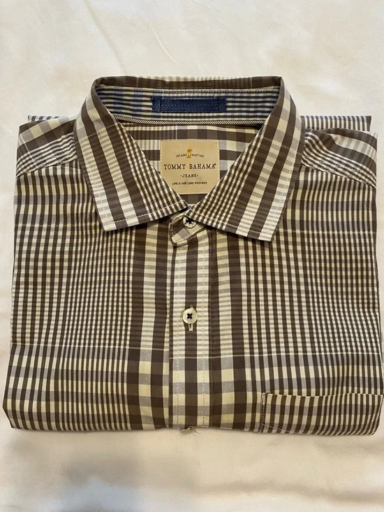 Tommy Bahama Jeans Brown and White Plaid Long Sleeve Button-Up Shirt Men’s  L - Picture 11 of 11